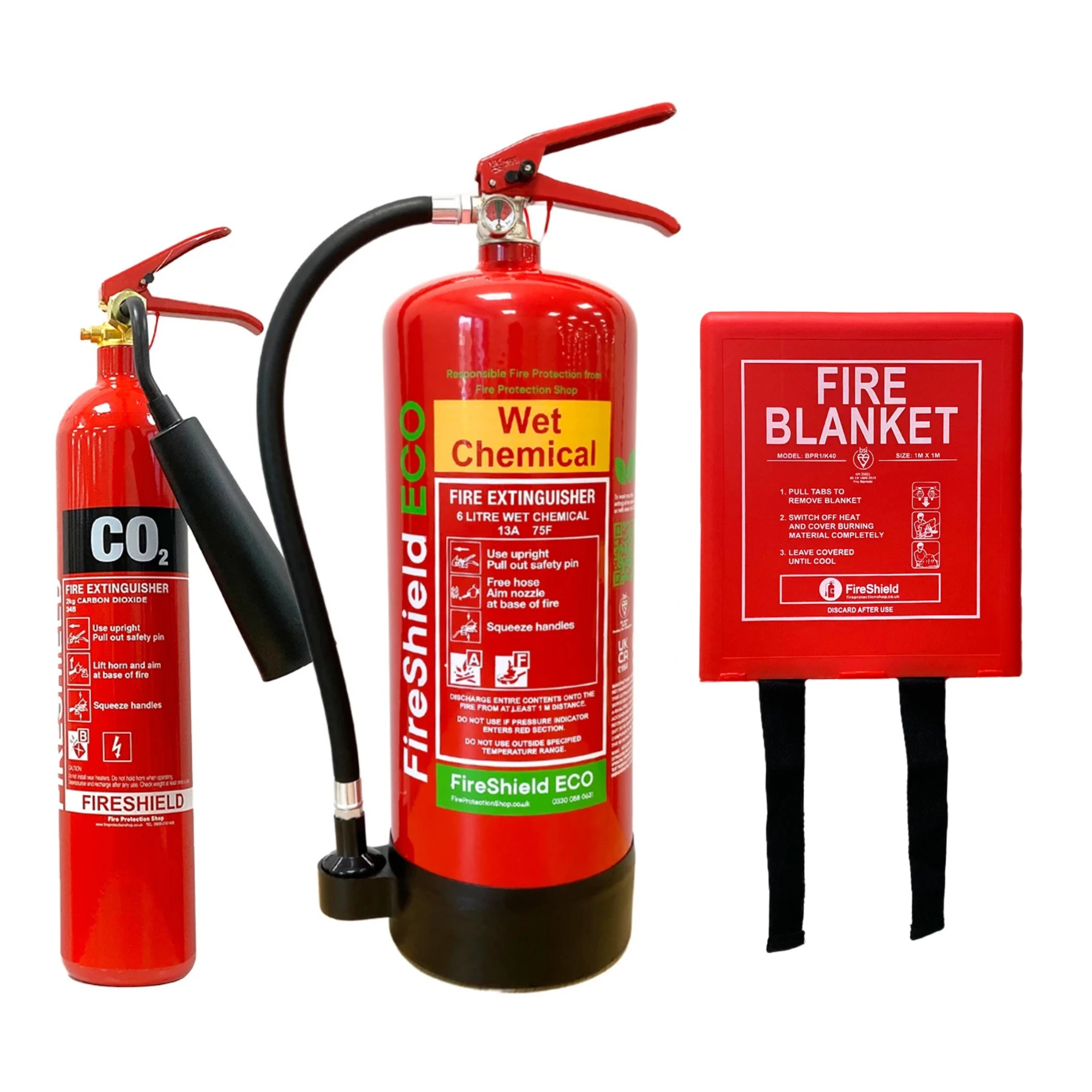 related product fireshield-2kg-co2,-6ltr-eco-wet-chemical-fire-extinguisher-&-1.0m-x-1.0m-hard-case-fire-blanket
