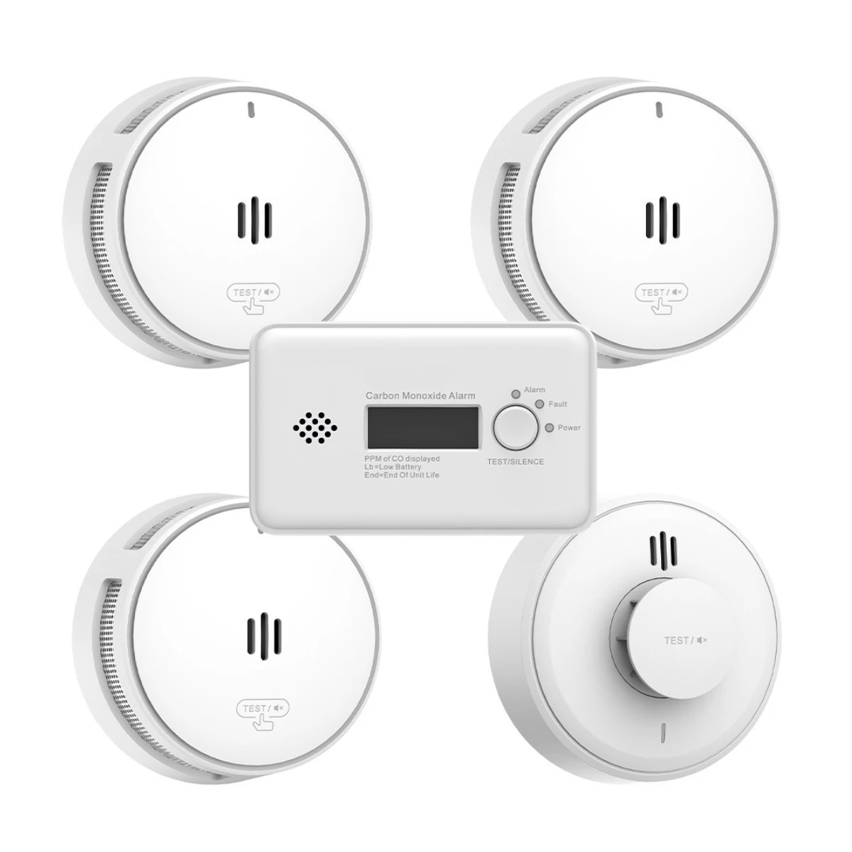 related product home-alarm-battery-pack-c----3-battery-powered-smoke,-1-battery-powered-heat-1-co-detector