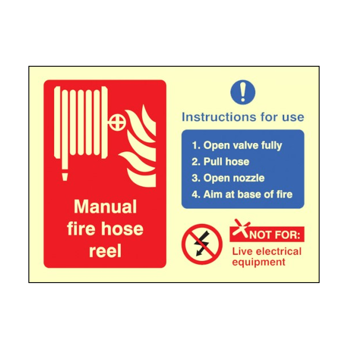 Manual Fire Hose Reel Instruction Safety Sign Fire Protection Shop