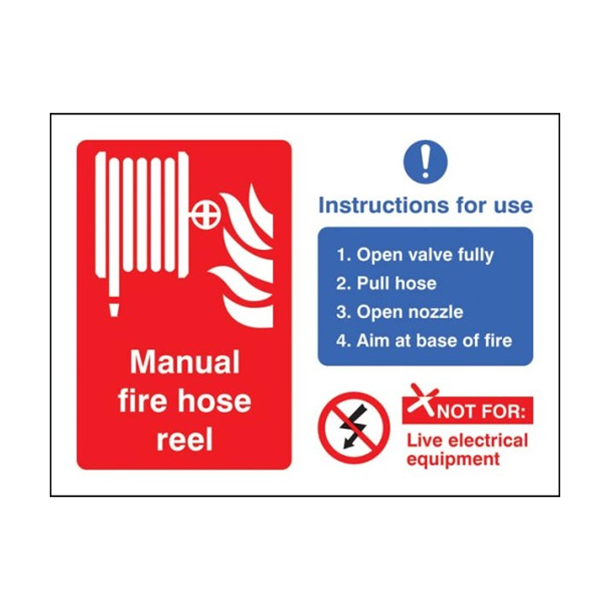 Manual Fire Hose Reel Instruction Safety Sign Fire Protection Shop